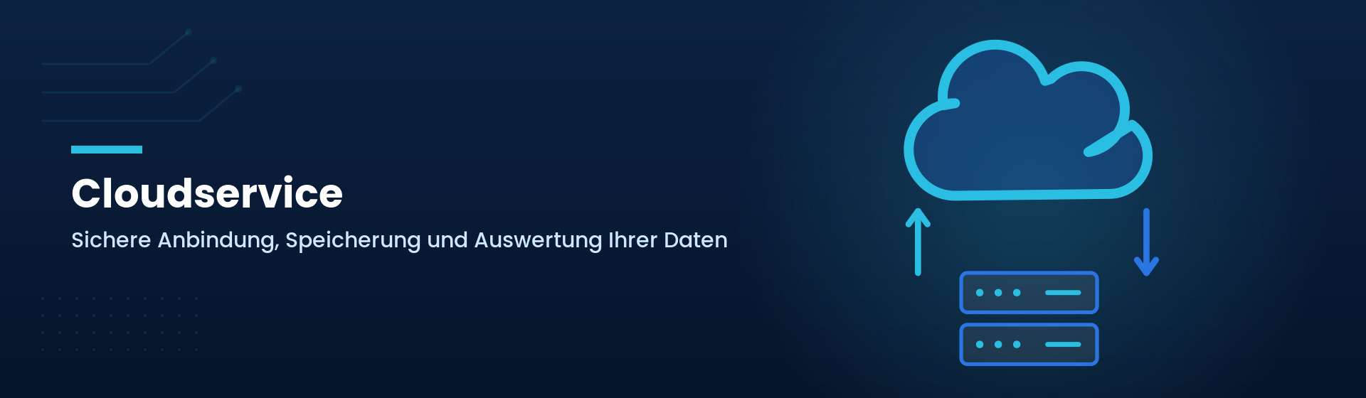 Grafik: Cloudservice – Cloud mit Servern und Datenaustausch